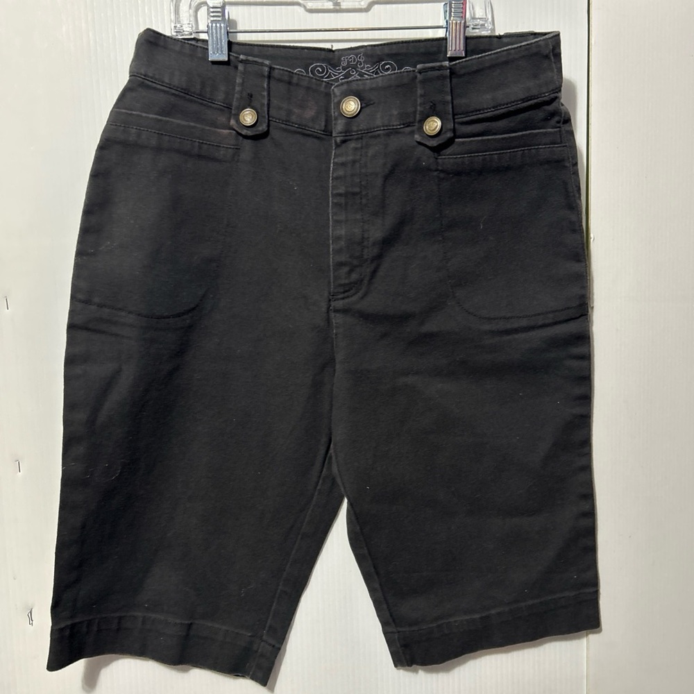 Women's Black Jean Shorts with High Waist and Button Detail